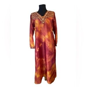 Beautiful Red Orange V-Neck 3/4 Sleeve Embroidered Kurta